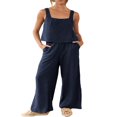 thumbnail image 1 of Femmes 2 Piece Outfits Col Carré Coton Débardeur Crop Top Jambe Large Pantalon Correspondant Lounge Set Survêtement Poches, 1 of 8