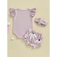 thumbnail image 3 of Bagilaanoe 3pcs Newborn Baby Girl Shorts Set Fly Sleeve Letter Print Romper Tops + Flower Shorts + Hairband 6M 12M 18M 24M Infant Casual Summer Clothes, 3 of 8