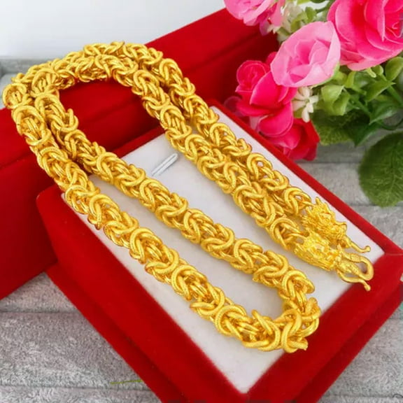 K-KED Men's Delicate Jewelry 24K Yellow Gold Plated Cool Two Dragon Heads Necklace Bracelet-Necklace