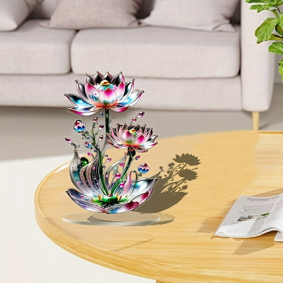 Isvgxsz Sparkle Crystal Lotus Flower Figurines Decorative Lotus Flower Ornament, Glass Lotus Feng Shui Decor Crystal Lotus Flower Paperweight Lotus Decor for Tabletop Centerpiece Home Office