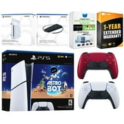 Sony PlayStation 5 Astro Bot Slim Digital Bundle with Disc Drive, Extra Controller, Vertical Stand, MightySkins Game Collection Services and 1 Year Extended Warranty - Volcanic Red
