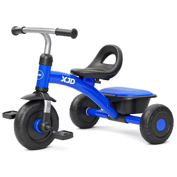 XJD 5 in 1 Toddler Bike – Durable Kids Ride-On Tricycle with Pedals, Comfortable Seat & Backrest, Storage Compartment, Safe Beginner Trike for Ages 1-4, Blue