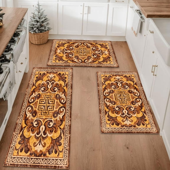 Farmhouse Kitchen Rugs Set 3 Piece, Boho Kitchen Mats for Floor, Non-Slip Kitchen Rug Waterproof Mats for Kitchen, Runner Rugs for Hallway Laundry Holiday Sink Decor