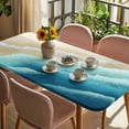 thumbnail image 3 of Teal Ombre Ocean Table Cloths for 3 Foot Rectangle Tables, Summer Beach Coastal Waves Gradient Patio Waterproof Elastic Fitted Tablecloths, Washable Rectangular Table Cover for Camping, 3 of 8