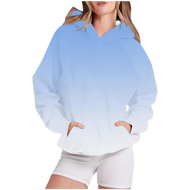Rbaofujie Chandails à Capuche pour Femmes Mode Femme Manches Longues Col Rond Blouse Imprimée Chandail Décontracté à Enfiler Hauts Chandails à Capuche Cardigan Bleu Pâle Chandails pour Femmes