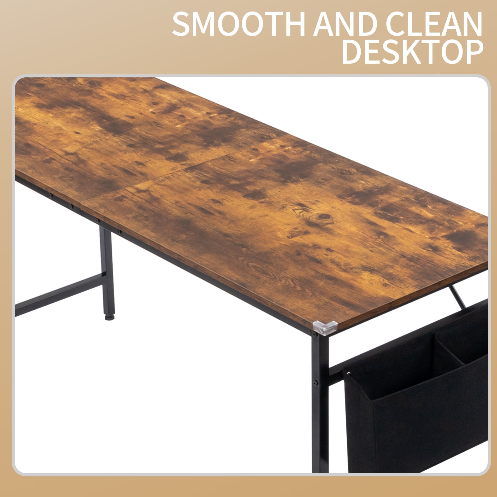 Computer Desk with Storage Shelf, Weathered Wood Finish Home Office Desk, Sturdy Iron Frame & P2 Eco-Friendly Board, Cut-Off Design Gaming Writing Desk