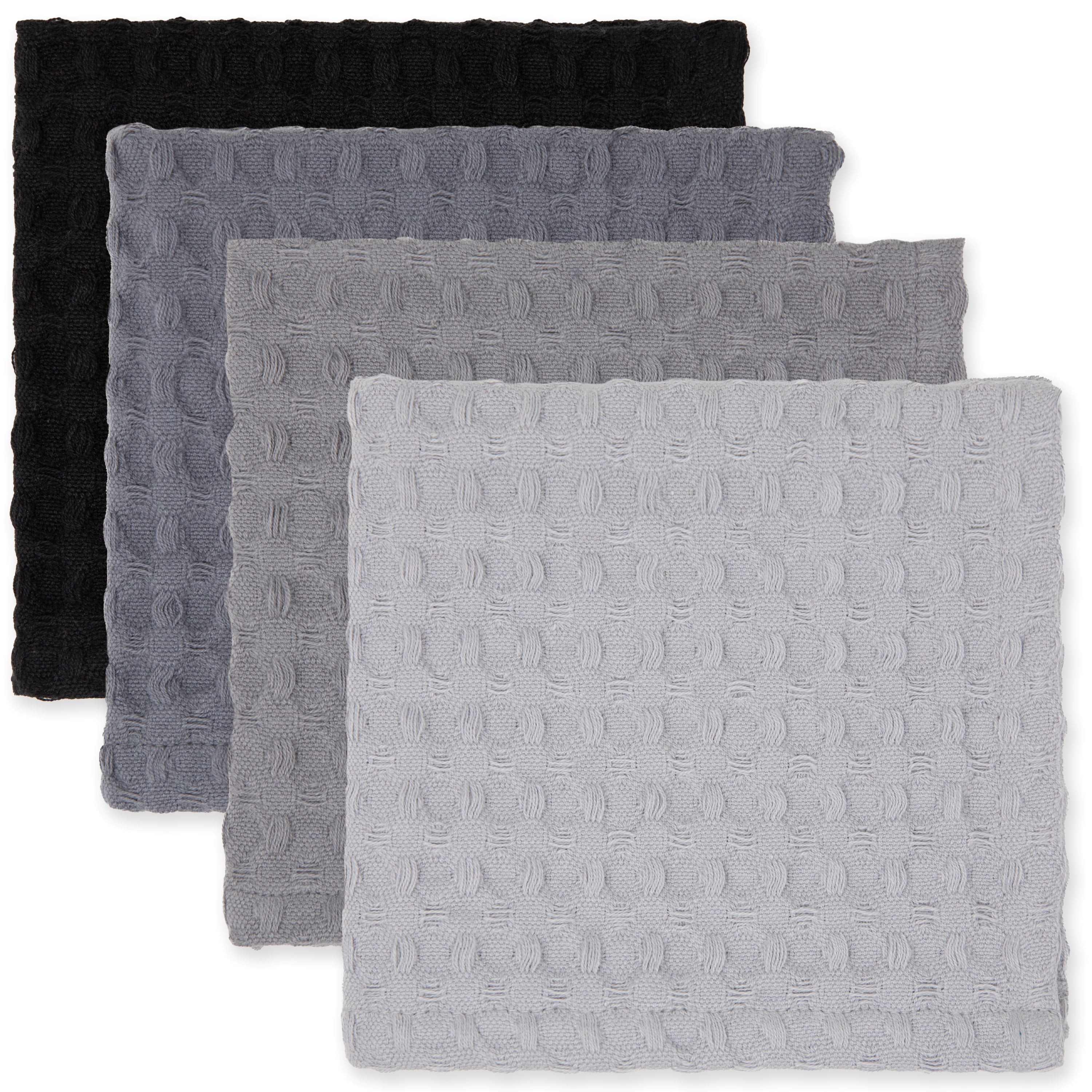 (3 pack) Mainstays 4 Piece Waffle Dishcloth Set, 100% Cotton, Gray