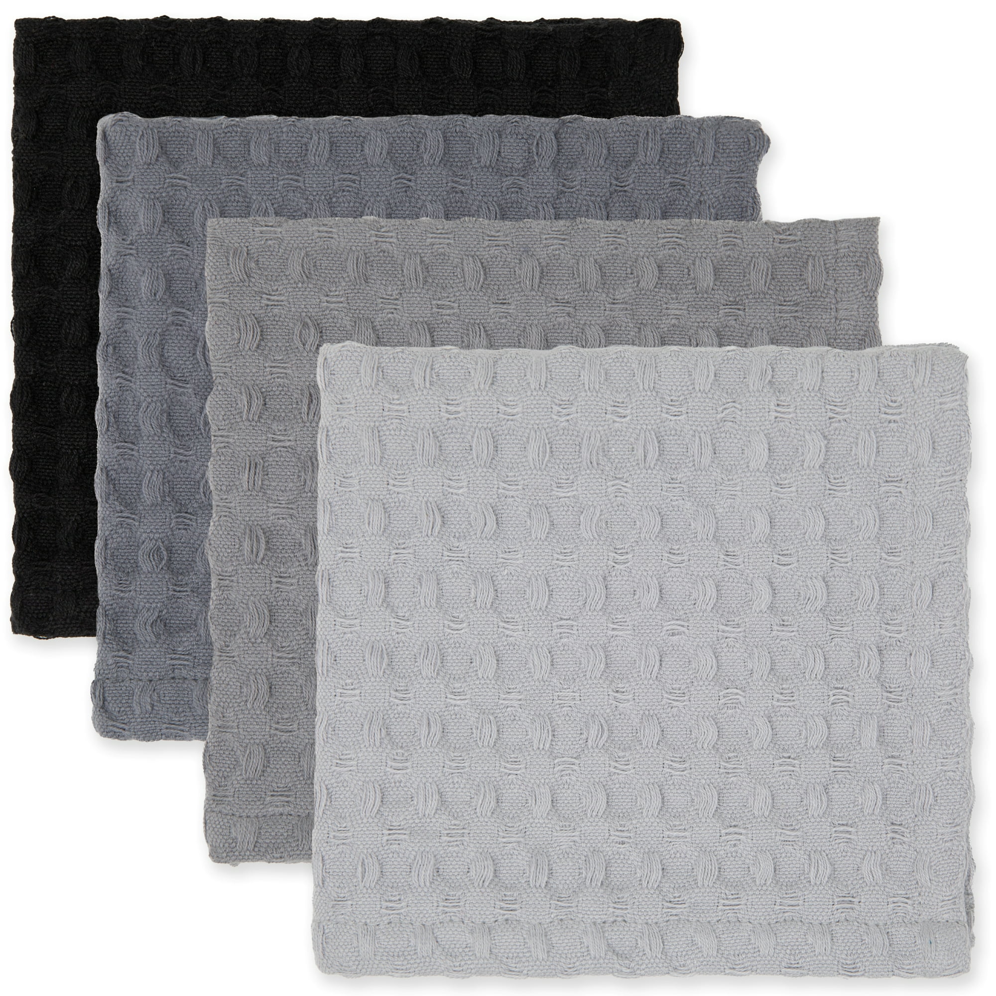 Mainstays 4-Pack Waffle Dishcloth Set, 100% Cotton, Gray, 12 in x 12 in