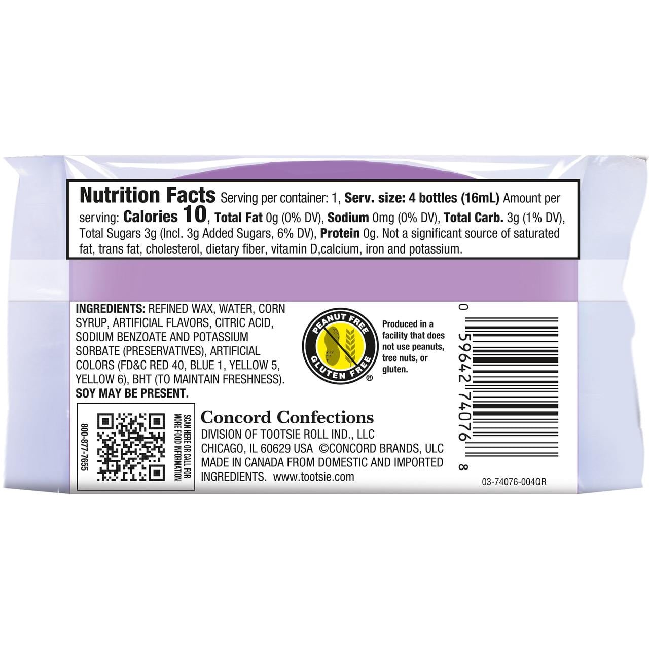 Nik-L-Nip Mini Drinks Wax Bottles 4-Pack, 1.39 oz. Peanut Free, Gluten Free