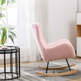 thumbnail image 3 of Rocking Chair, 33.1" Modern Teddy Fabric Padded Seat Rocking Chair with High Backrest and Armrests Nursery Glider Armchair with Solid Wood Base Accent Wingback Chair for Elderly Adults Kids, Pink, 3 of 7