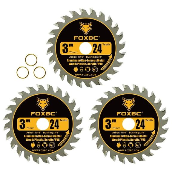 3 Inch Circular Saw Blade 24T Carbide Cuts for Wood, Plastic, PVC, Acrylic, Aluminum with 7/16" Arbor, Compatible with Dewalt, Dremel, Ryobi, Worx, Milwaukee, Ultra-Saws, RotoZip Saws - 3 Pack