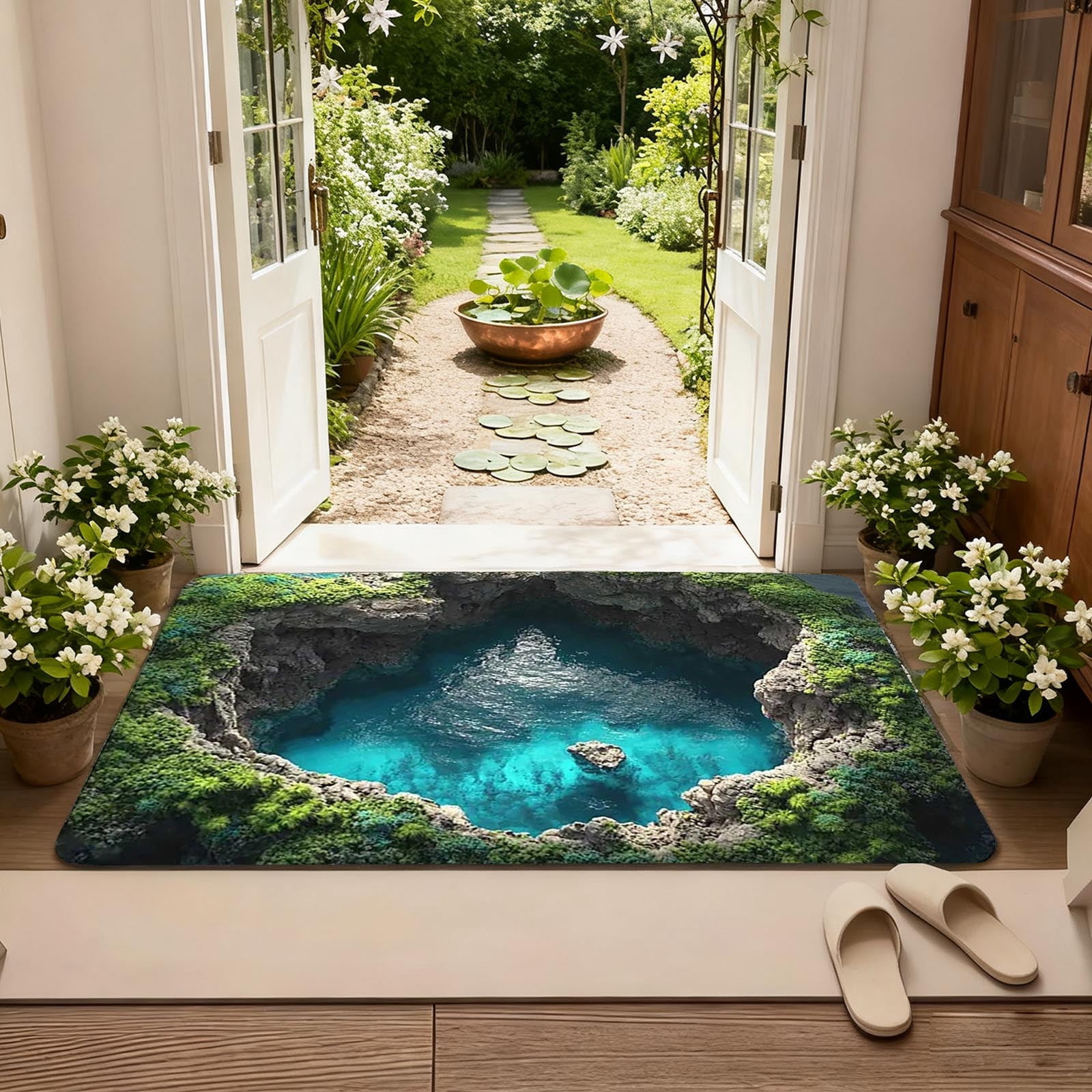 3D Optical Illusion Doormat, Super Absorbent & Non- Front Door Mat for Outside Entrance, Mud Bath Design Rug for Bathroom, Kitchen, and Home Decor