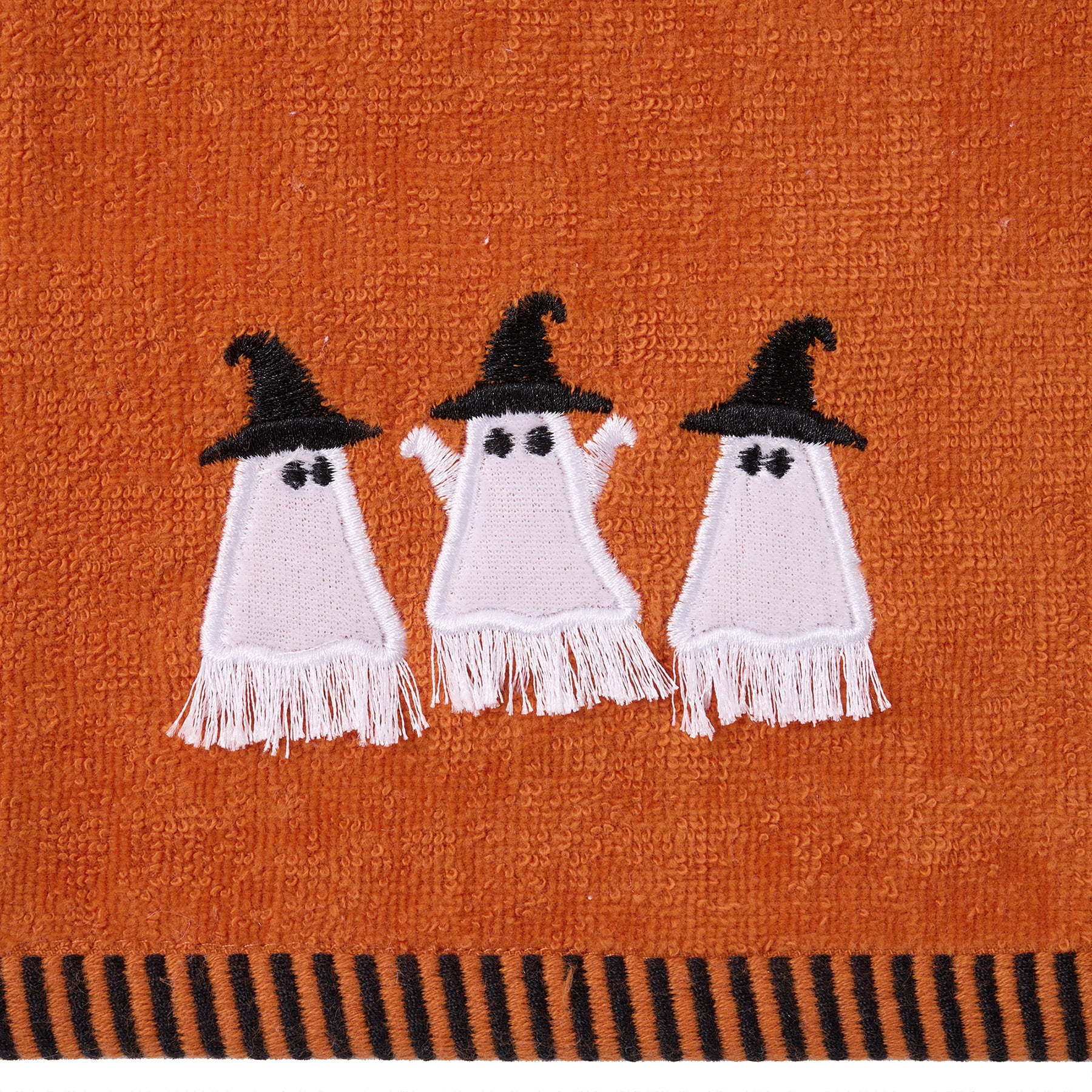Evergrace Halloween 2 Piece Hand Towel Set, 100% Cotton, Ghost, Orange 16"x26"