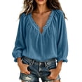 thumbnail image 2 of VBVC Women's Cotton Linen V Neck Blouse , Ladies' Boho Ruffle Long Sleeve Tunic Top , Casual Summer Vacation Shirts For Women, S-2XL, 2 of 6