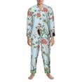 thumbnail image 3 of Fuzoiu Chinoiserie Floral Palm Tree Print Men's Long-Sleeved Pajama,Lounge Button Down Nightwear,Mens Notch Collar Pajama Set -X-Large, 3 of 7