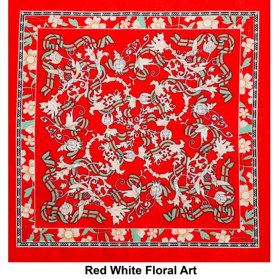 Red White Floral Art Print Designs Cotton Bandana (22 inches x 22 inches)