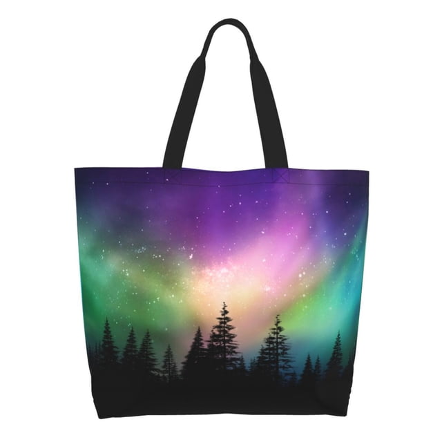Fotbe Northern Lights Bolsa Tote Estética de Lona con Estampado para Mujer - Bolsa Reutilizable de Hombro Casual para Vacaciones, Compras, Trabajo y Gimnasio
