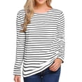 thumbnail image 1 of T-shirt Confortable à Rayures Imprimées Légèrement Élastique Col Rond Manches Longues Décontracté pour Femmes, 1 of 4