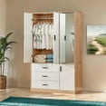 thumbnail image 5 of Sophshelter Mirror Armoire Wardrobe Closet: 3 Door 3 Drawer Wood Armoires and Wardrobes Closet with Hanging Rod Large Storage White Armoire Wardrobe Closet Cabinet for Bedroom, 5 of 8