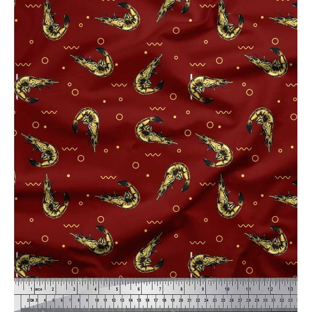 Soimoi Rayon Fabric Circle,Dot & Prawns Ocean Print Fabric by The Yard 56 Inch Wide