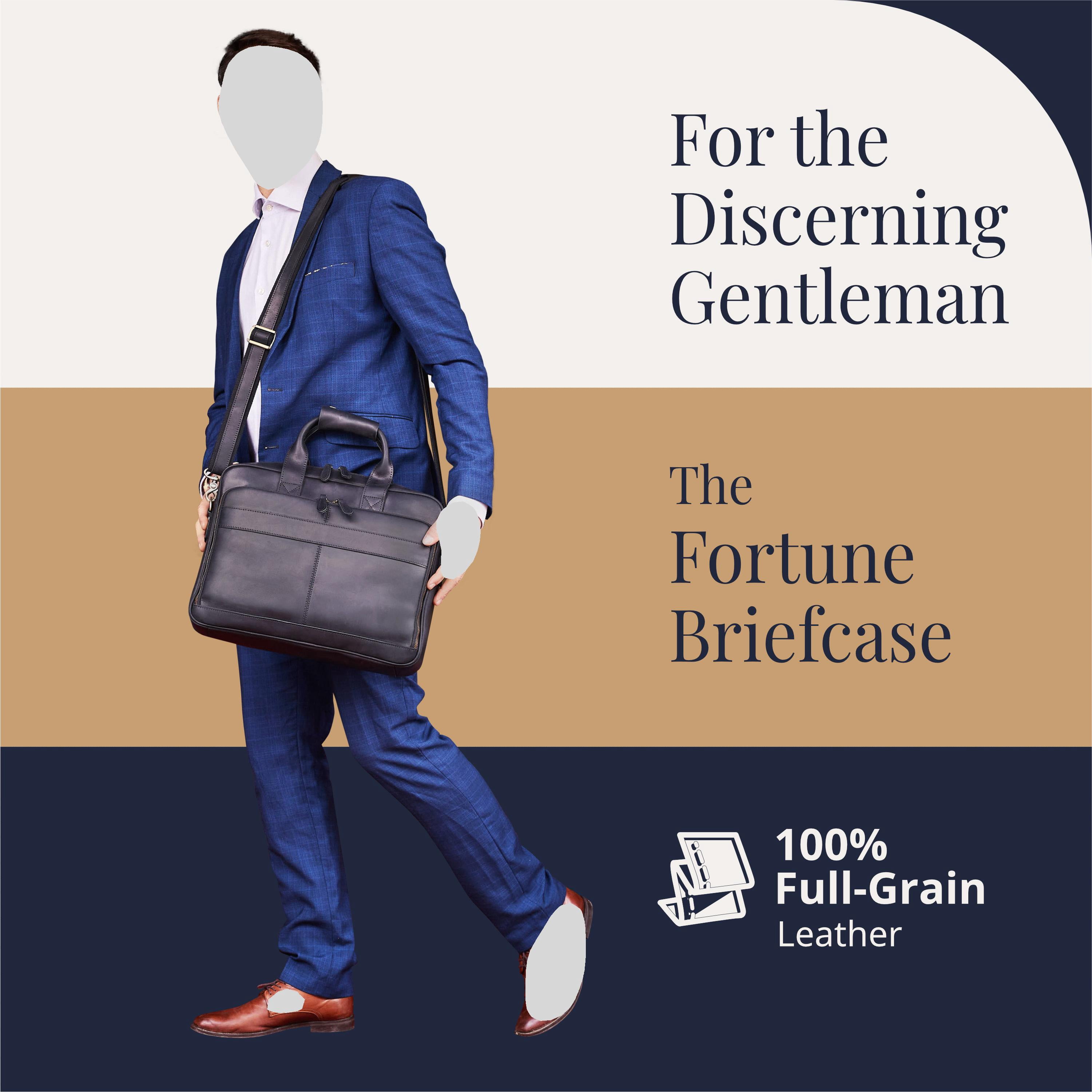 Full-Grain Leather Laptop Briefcase For Men, Leather Bag, Leather Computer Bag For Men - Black