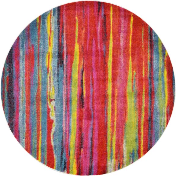 Unique Loom Indoor Round Striped Modern Area Rugs , 8' 0 x 8' 0 Round