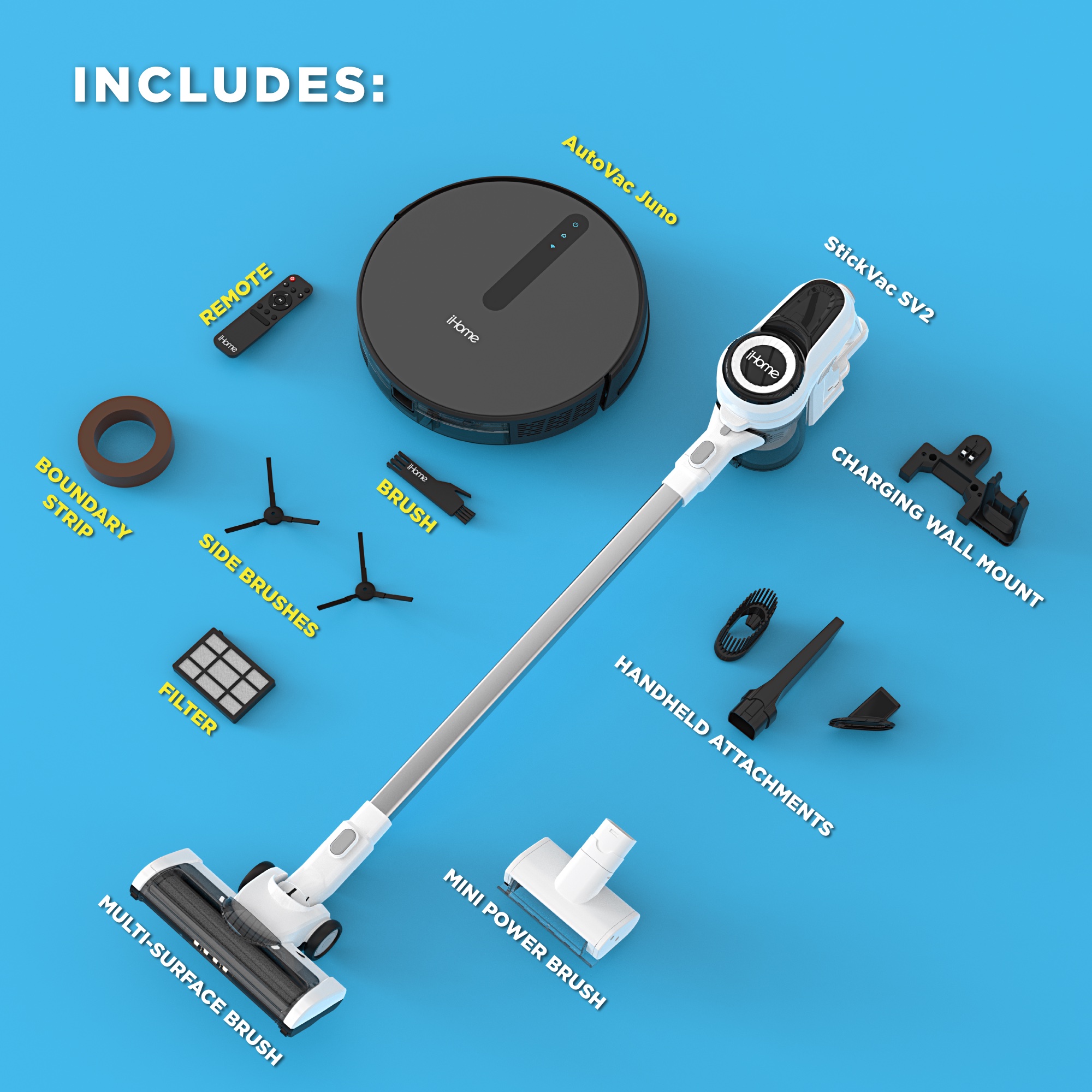 iHome Bundle StickVac + AutoVac, Robot Vacuum, 3-in-1, LED, Ultra Suction, Stick Vacuum Cleaner - image 3 of 22