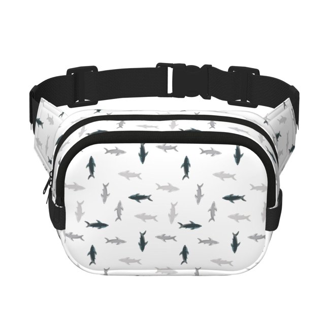 Fotbe Cute Shark Cangurera Cuadrada con Estampado de Doble Capa, Bolsa de Cintura Ajustable Mini para Hombres y Mujeres