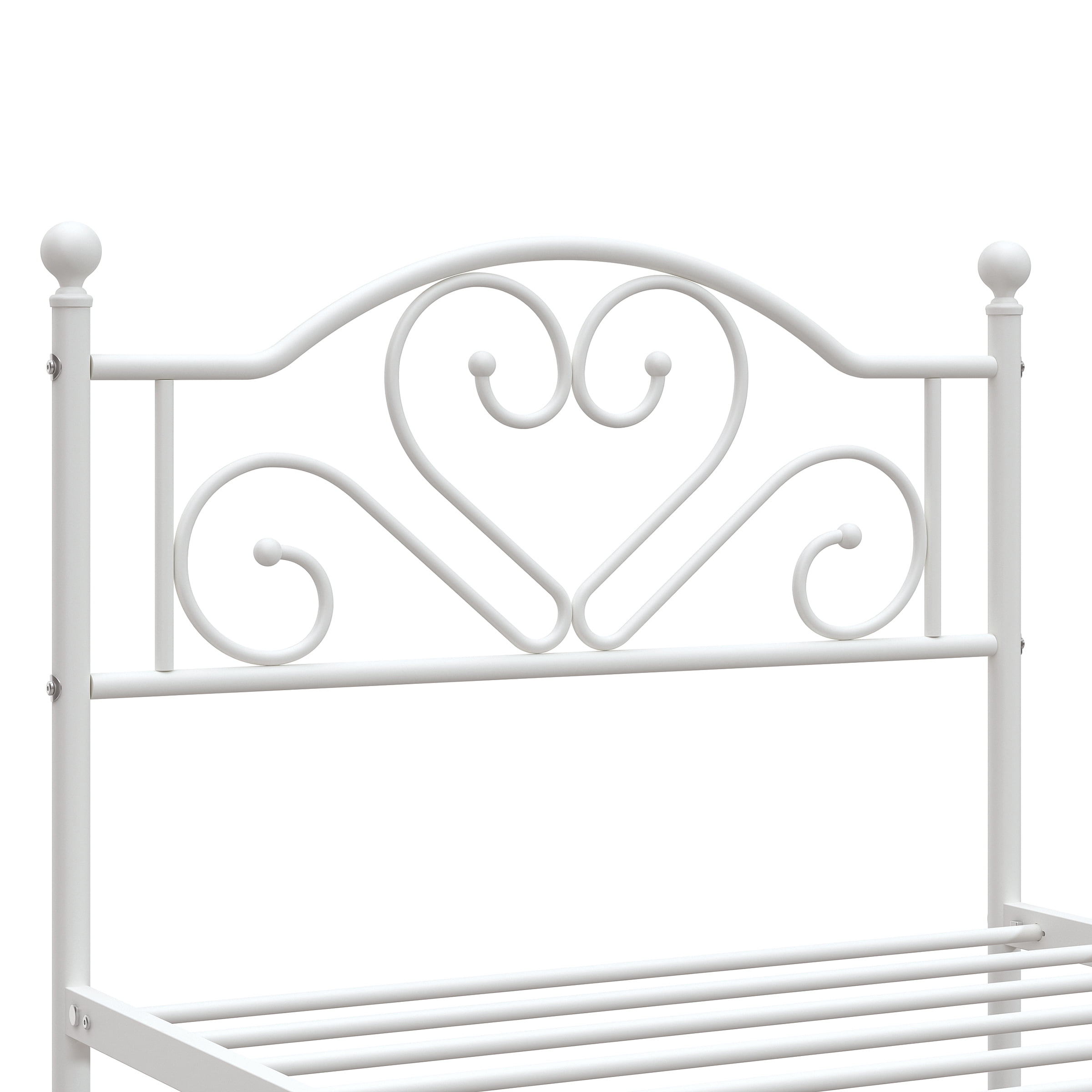 Yoneston 12” Twin Heavy Duty Metal Platform Bed Frame with Love-Heart Shape Headboard for Girls Bedroom Furniture, White