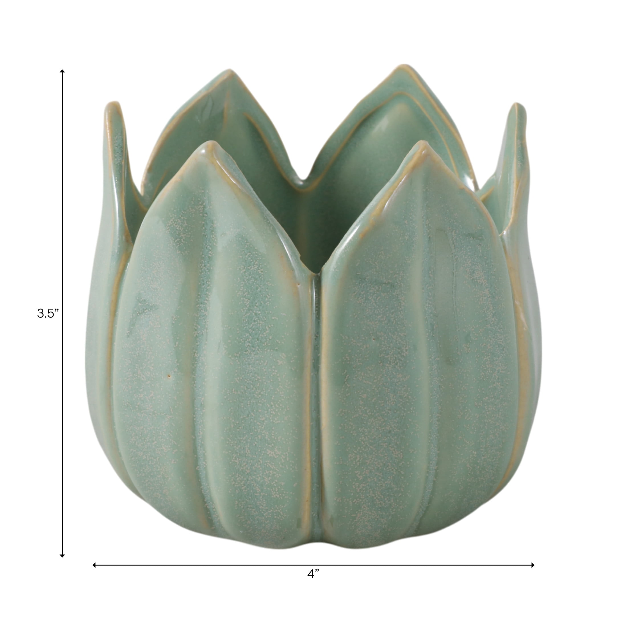 Decorative Ceramic Tulip Desk Organizer for Home Decor - Cute Office Accessory Decor for Small Desk Storage or Workspace Supplies - Stylish Destop Organizer for Bedroom or Bathroom - 4", Green