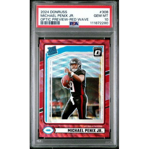 Graded 2024 Panini Donruss Michael Penix Jr #308 Optic Preview Red Wave Rookie RC Football Card PSA 10 Gem Mint