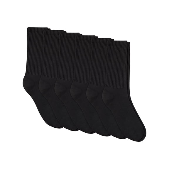 Hanes Unisex Plain Black Socks Pack, 6 Pairs, Crew M