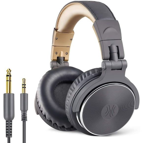 Dj Headphones with Cable Closed Studio Headphones with Mic, No Adapter Studio Headphones Stereo Headphones for Podcasting, Recording