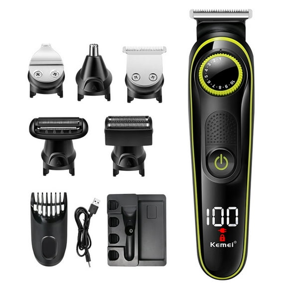 Amdohai Electric Hair Kit Rechargeable 5-In-1 Beard Mustache Shaver Cordless Hair Trimmer with Guide Comb Design Trimmer Head & Nose Body Hair Remover for Hair Cutting & Grooming Salon & Home Hair