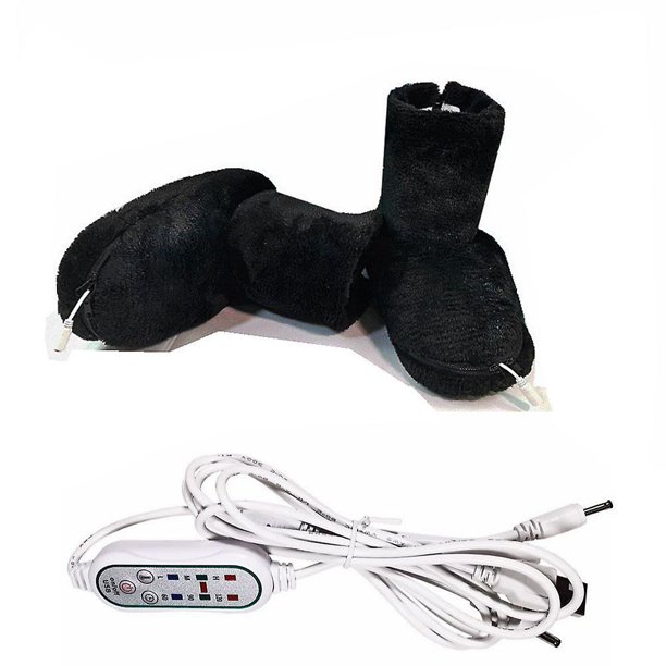 Botas de invierno de color sólido con calefacción por USB de tres velocidades y temporizador, zapatos eléctricos con calefacción extraíbles y lavables, calefacción por USB, color negro