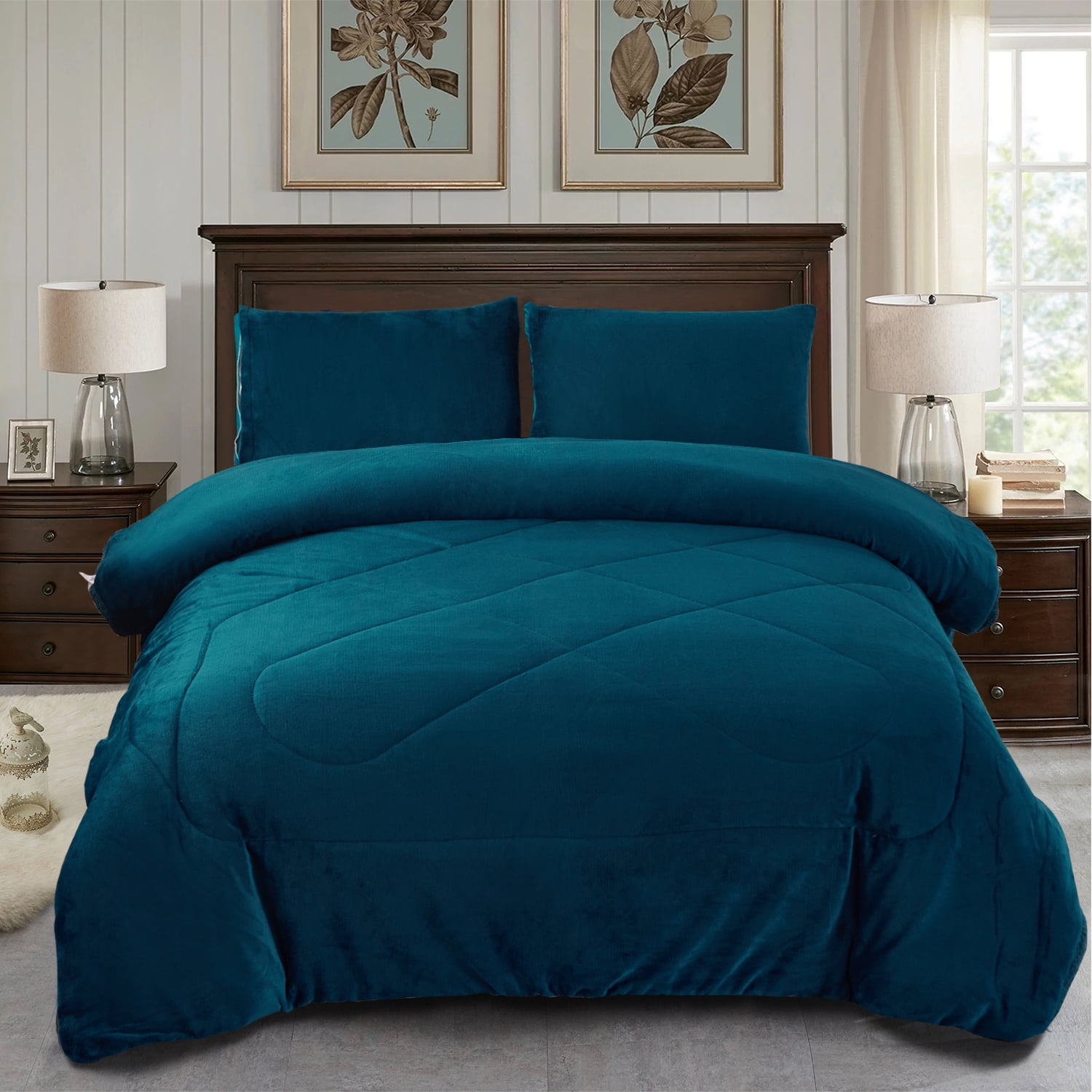 Solid Soft 3 Pieces Fuzzy Sherpa Bed Blankets Cozy Blanket Comforter Set,Full/Queen 76"x82 