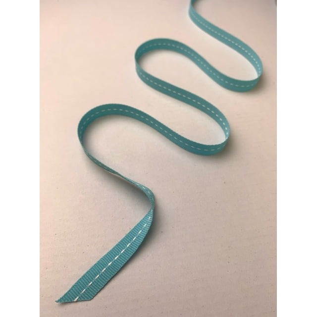 Polypropylene Grosgrain Ribbon, 0.375in x 100 yards, Ocean with White Stitches