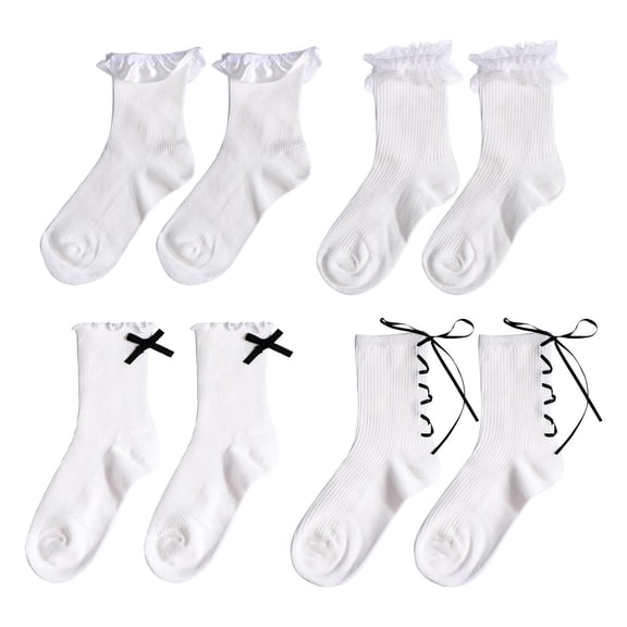 IFANLANDOR Ladies Cotton Socks Mid Calf with Lace 2 Pairs 9.8X3.1X0.08in