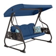 thumbnail image 2 of YIKEMA Freestanding Canopy Porch Swing with Stand, 3-Seat Steel Patio Swing, Blue, 2 of 7