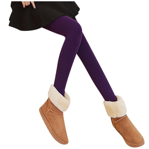 Leggings cálidos de invierno para mujer: pantalones gruesos de terciopelo de poliéster, cintura alta, elásticos, 85-110 cm de cadera, 89 cm de largo, para uso diario/casual/deportivo