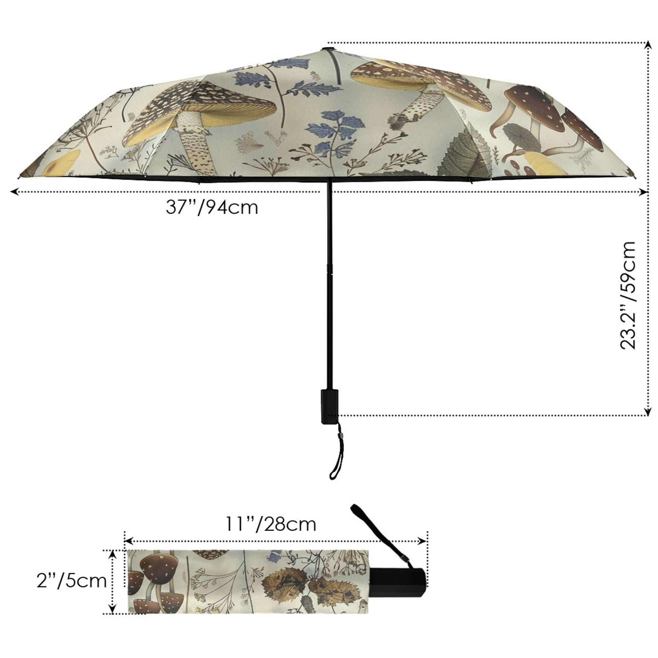 ALAZA Retro Mushrooms Pattern UPF 50+ Compact Folding Umbrella for Rain Travel Umbrella Packable