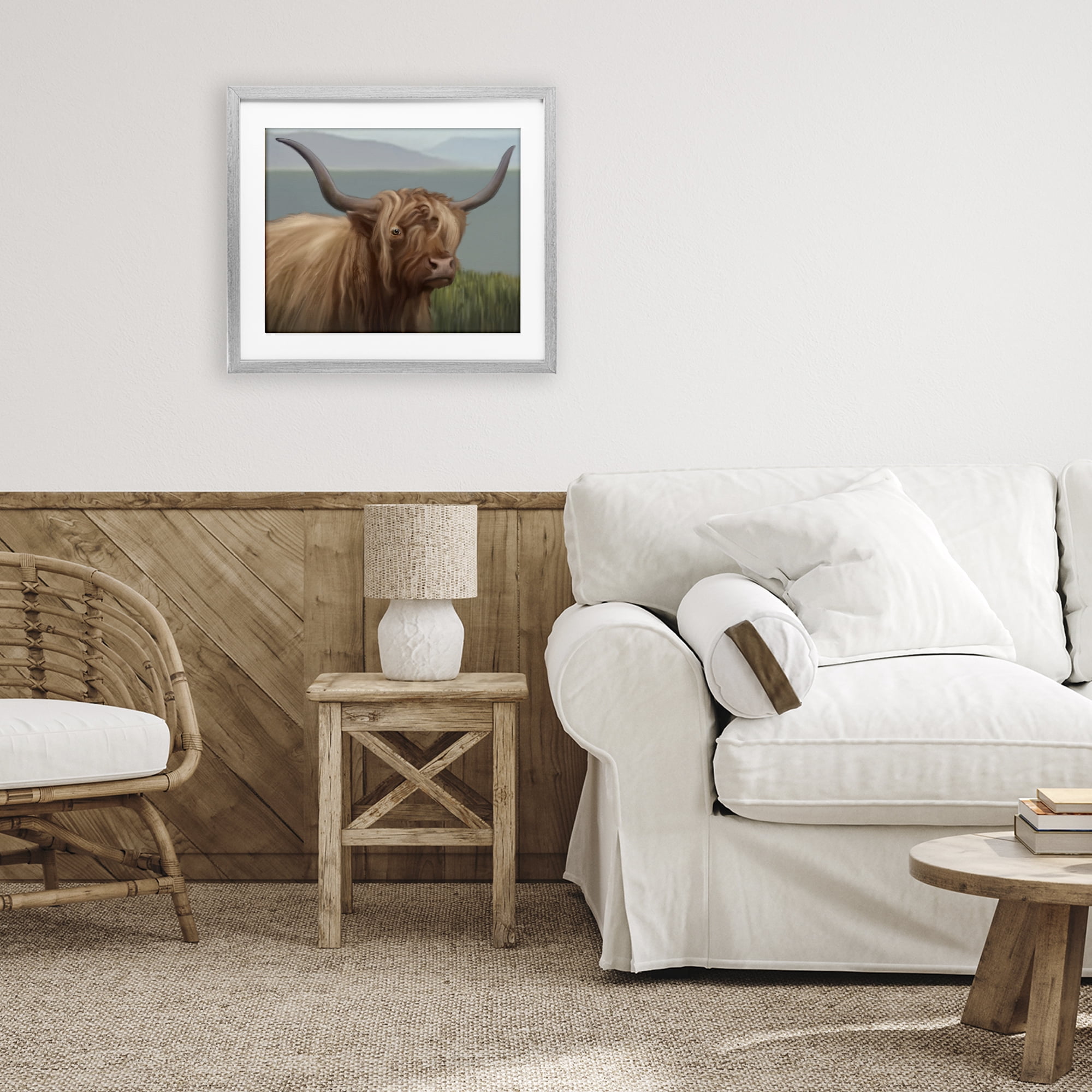 Stupell Industries Scottish Highland Cattle Landscape Gray Framed Print Under Glass, design by Matthew Piotrowicz