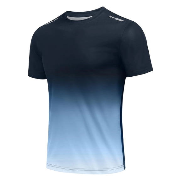 XFeng.Men's Gradient Color Quick Dry Athletic Short Sleeve T-Shirt, Breathable Crew Neck Running Sports Tee.Blue.L