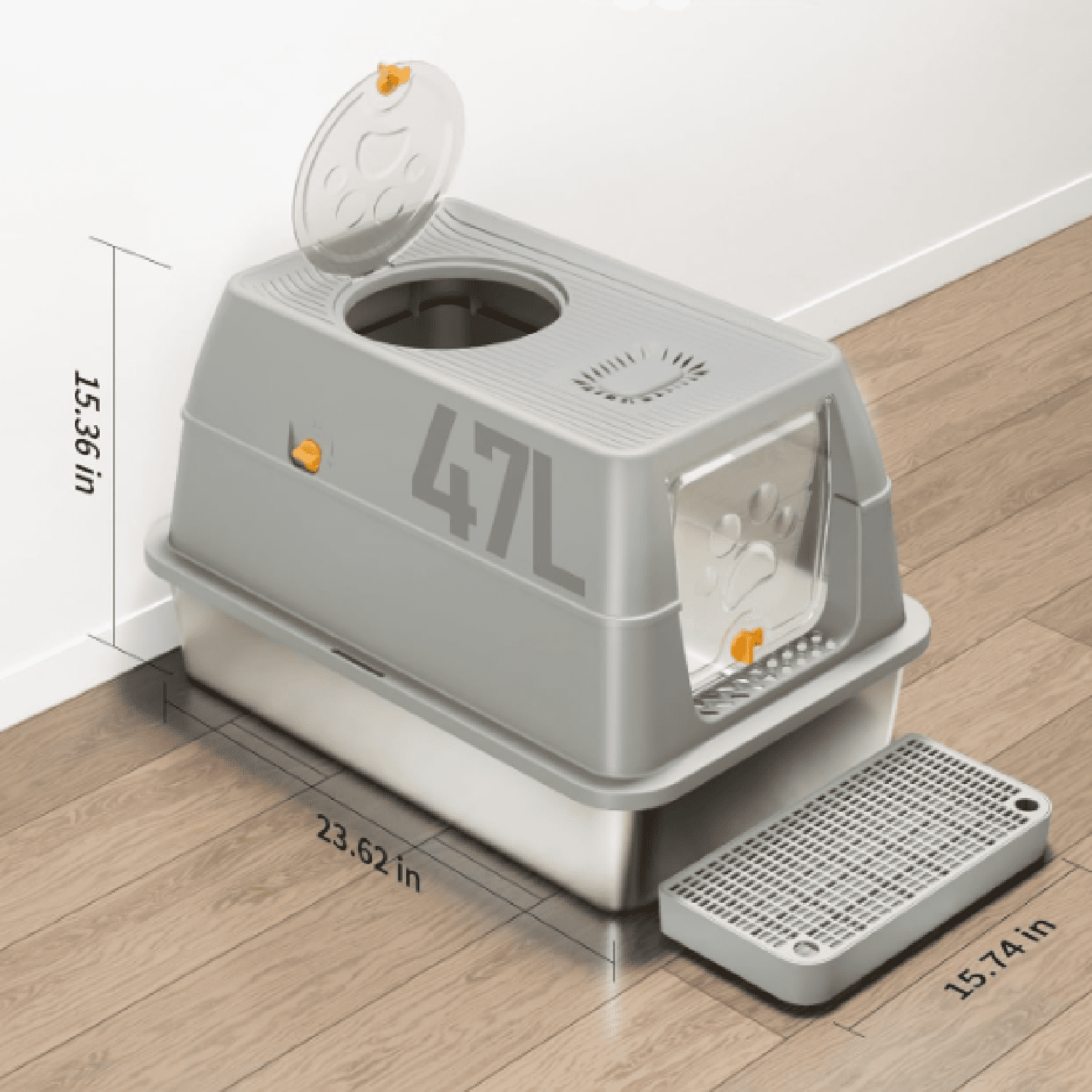 Stainless Steel Cat Litter Box with Lid, XL Large Enclosed High Sided Litter Box with Removable Lid, Carbon Filters -Odor Free, Easy Cleaning, Anti-Urine Leakage for Big Cats/Multiples-Grey