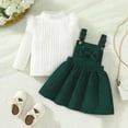 thumbnail image 5 of CAICJ98 Toddler Baby Girl Outfits Long Sleeve Ribbed T-Shirt Bow Overall Dresses Suspender Skirt Set Fall Winter Clothes (Green,2-3 Years), 5 of 7