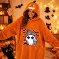 thumbnail image 7 of Halloween Pumpkin Oversized Wearable Blanket Hoodie Cozy Plush Lounger Robe | Jack O Lantern Hooded Wearable Blanket Oversized, M, 7 of 7