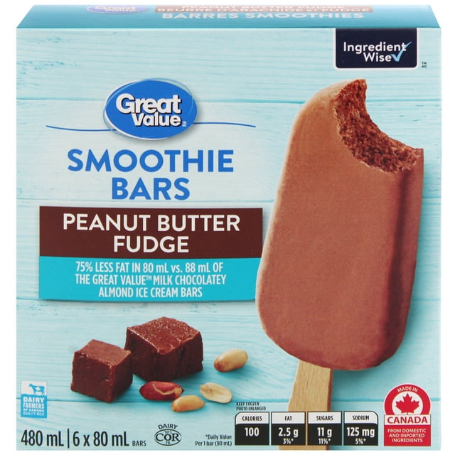 Great Value Peanut Butter Fudge Smoothie Bars, 480 mL (6 x 80 mL)