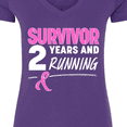 thumbnail image 4 of Inktastic Breast Cancer Survivor 2 Years and Running with Pink Ribbon Women's V-Neck T-Shirt, 4 of 5