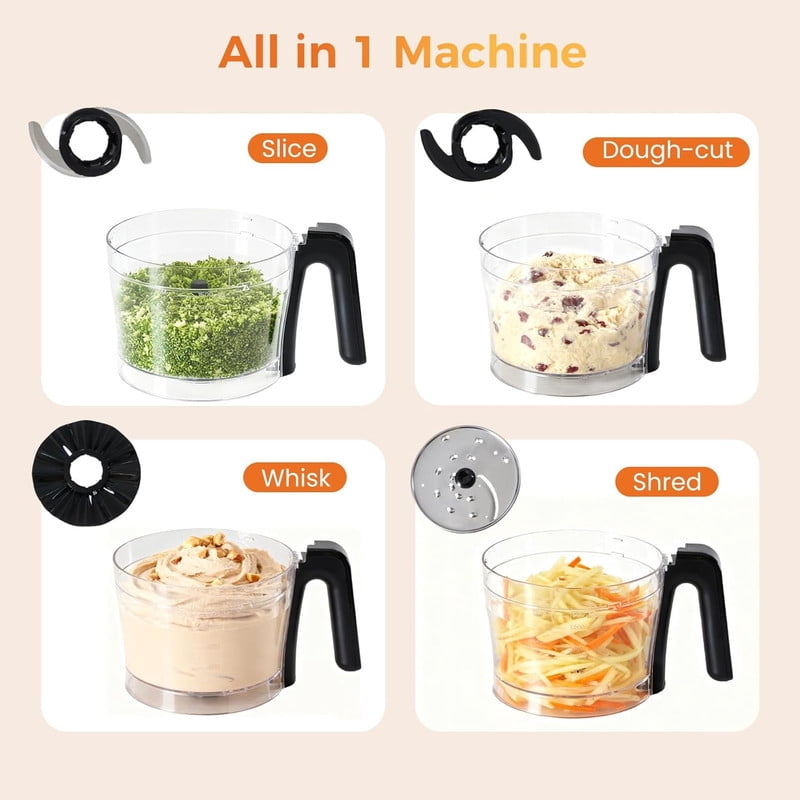 Simenmax 6-in-1 Food Processor & Blender Combo, 1.5L Glass Jar, 300W Electric Chopper with 2 Speeds + Pulse, Vegetable Slicer & Dough Kneader for Home Kitchen