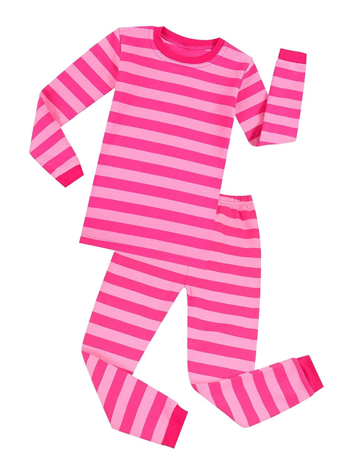 Elowel Boys Girls Hot Pink and Pink Stripe 2 Piece Pajama Set 100% ...